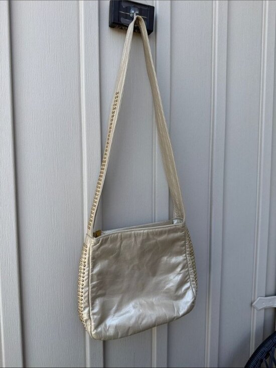 Pinky Handbags - PINKY Genuine Leather Studded Metallic Cream Shoulder / Crossbody Bag